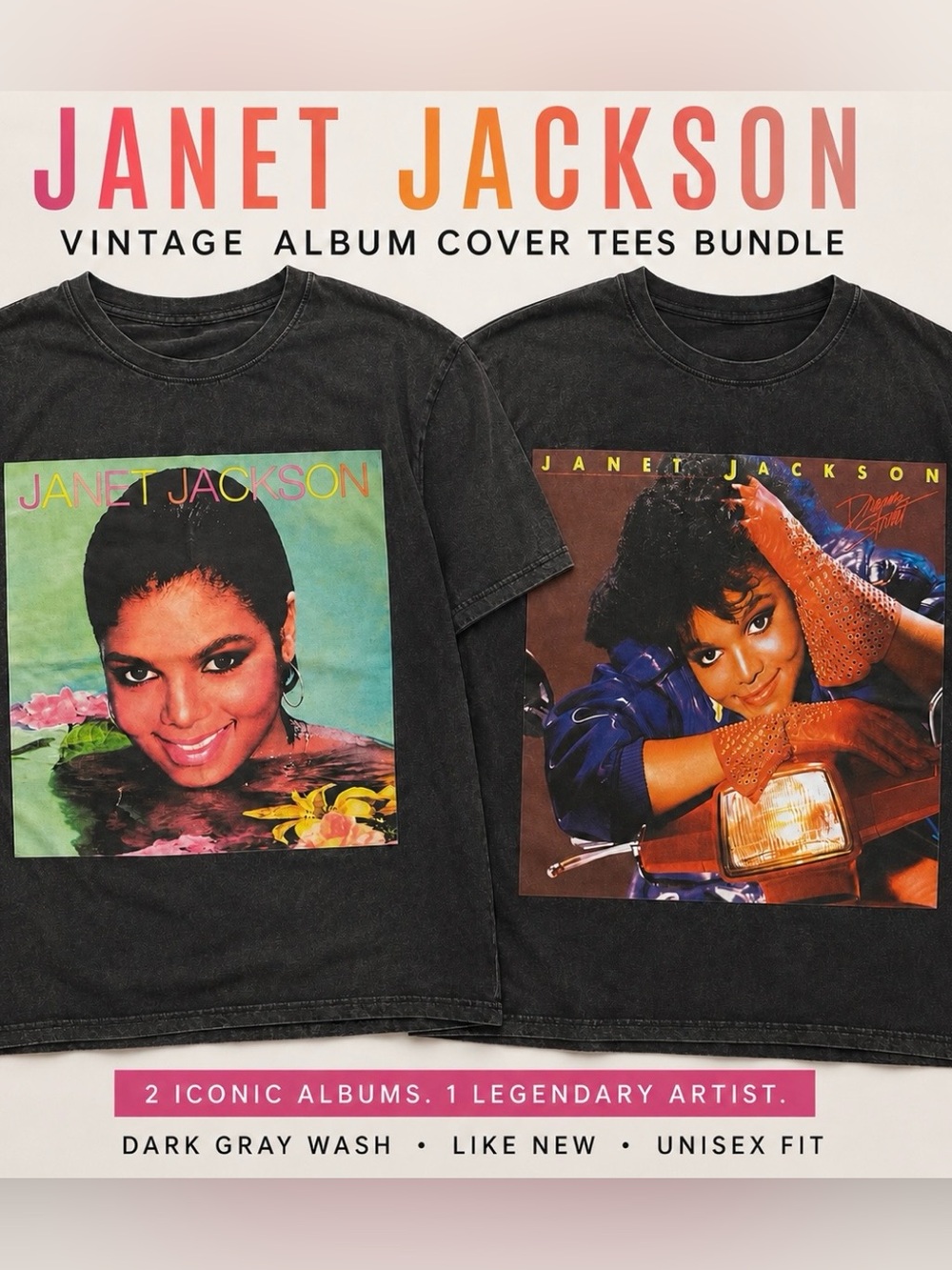 Janet Jackson Graphic Tee Bundle – Vintage Album Cover Collection 🎶🎤✨